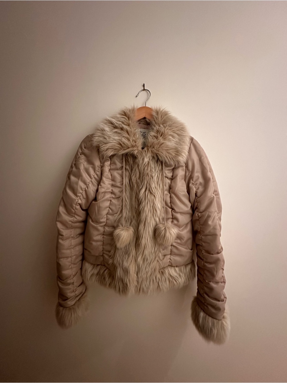 Dust pink Faux-Fur Trim Puffer Jacket